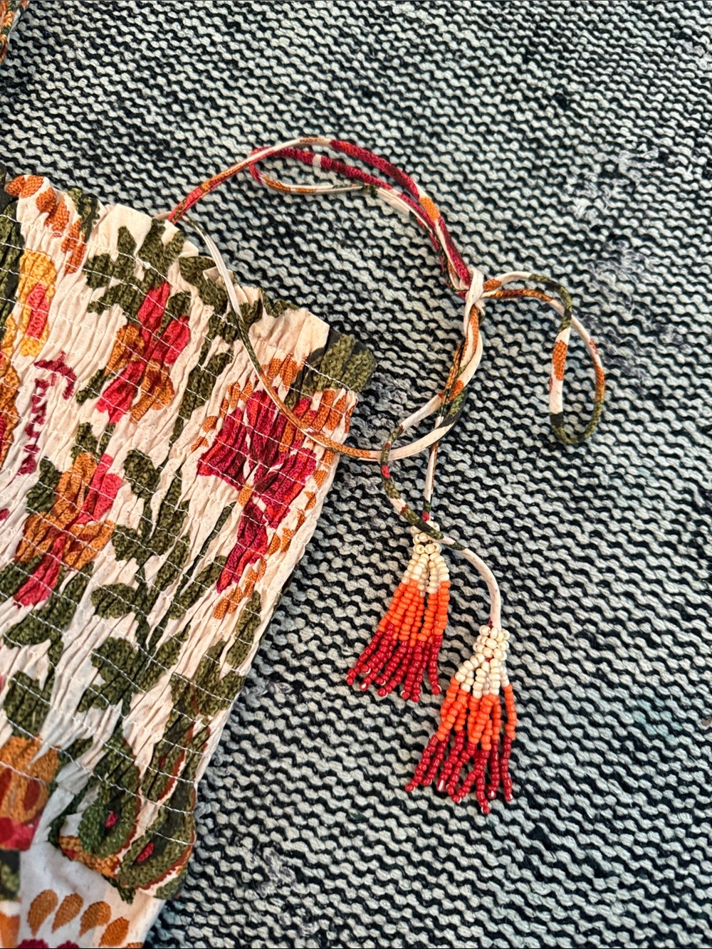 Farm Rio x Anthropologie Strapless Floral Maxi Dress in Green, Pink & Orange Med - Picture 5 of 5